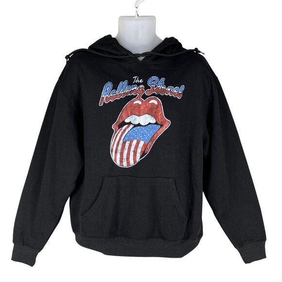 The Rolling Stones NWT Black Hoodie M American Flag Tongue Graphic Street Wear - Picture 1 of 11